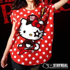 Stay Real X Sanrio Hello Kitty Dot Dot Kitty t-shirt Size F NWT